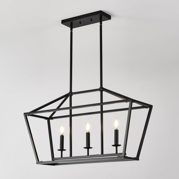 English Elm 3-light Industrial Farmhouse Linear Chandelier Matte Black Metal for Island or Dining W5008P465017