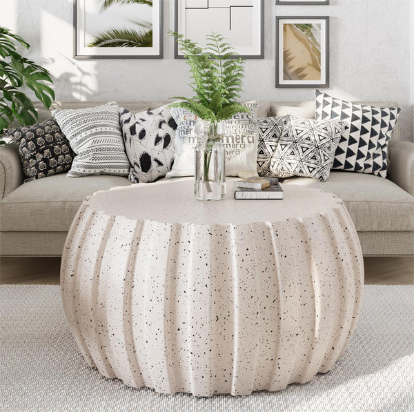 English Elm 35.43" Square Mgo Cement Coffee Table Weatherproof Indoor Outdoor Low Profile Modern White W757P387436