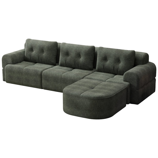 English Elm Modular Sectional Sofa with Chaise Full Foam Build Woven Fabric for Living Room Blackish Green W2379S00006