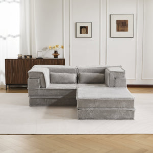 English Elm Compression Modular Floor Sofa Bed - Versatile, Soft Circle Fleece 2-Seater With Ottoman, No Tools Needed! W3723S00028