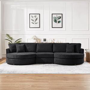 English Elm Christopher Knight Home® - 3-seater Curved Chenille Sofa with Plush 7.5" Seat Cushions and Two Pillows for Stylish Living Black N763S000020B