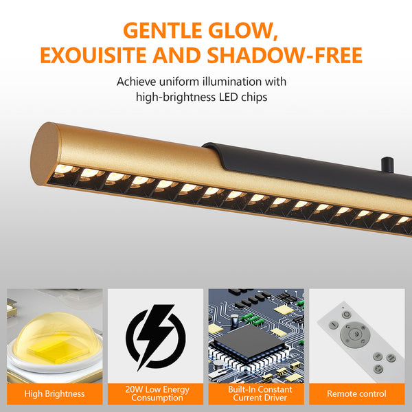 English Elm 75-inch Modern Black and Gold LED Pendant Light with Dimmable Remote, CRI90, Adjustable Dual Tubes for Dining Living Kitchen Ambiance W2312P375019