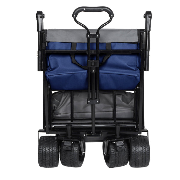 English Elm With Canopy and Steel Frame Collapsible Wagon All-terrain Heavy Duty Outdoor Cart Dark Blue W2932P326777