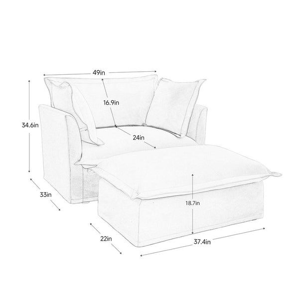 English Elm Upholstered Slipcovered Armchair Set With Wide Ottoman, Soft Chenille Fabric For Living Room Relaxation W3041S00032-GIGA