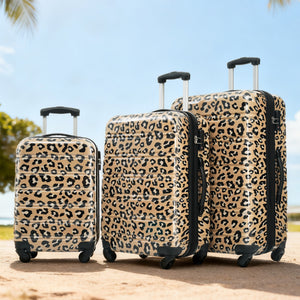 English Elm Hardshell Polycarbonate Luggage Set Three Piece Spinner Suitcases with Tsa Lock Brown Leopard N732P218227W