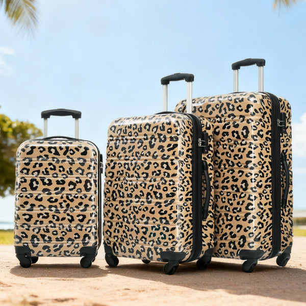 English Elm Hardshell Polycarbonate Luggage Set Three Piece Spinner Suitcases with Tsa Lock Brown Leopard N732P218227W