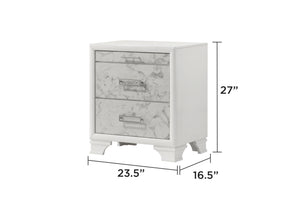 English Elm Soul Full 5PC Bedroom Set with Built-In Lighting, USB-C, Bluetooth Speakers & Marble Accents White B009S01622