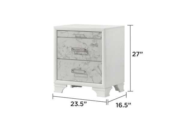 English Elm Soul Full 5PC Bedroom Set with Built-In Lighting, USB-C, Bluetooth Speakers & Marble Accents White B009S01622