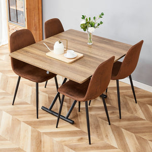 English Elm Table and Chair Set Adjustable Height Mdf Wood Grain Top with 4 Upholstered Seats Brown+Black W1151S04091