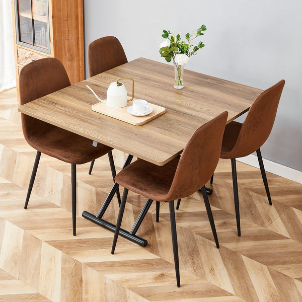 English Elm Table and Chair Set Adjustable Height Mdf Wood Grain Top with 4 Upholstered Seats Brown+Black W1151S04091