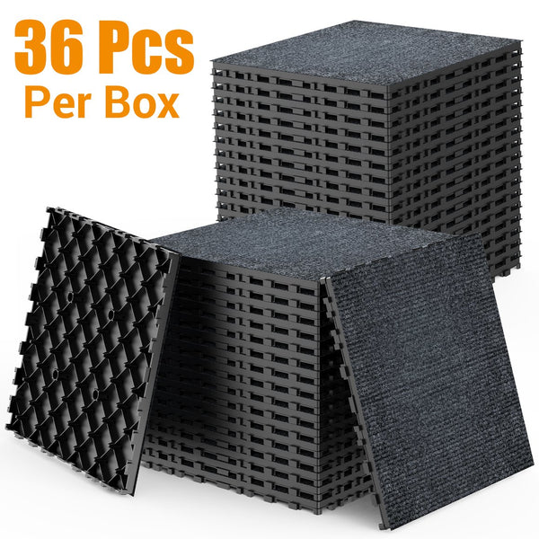 English Elm New Interlocking Polypropylene Patio Floor Tiles 44 Piece Set for Balcony Poolside Use W3022P251862