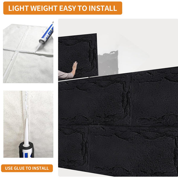 English Elm 3d Faux Stone Pu Wainscoting Panels Lightweight Waterproof Interior Accent Wall Set Antique Black W347P478074