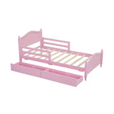 English Elm Twin Size Wood Platform Bed With Guardrails On Both Sides and Two Storage Drawers ,Pink