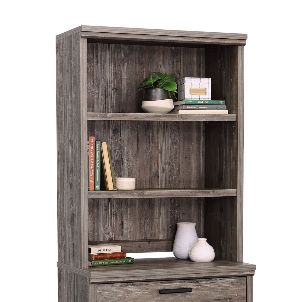 English Elm Library Hutch – Elegant Brown Finished Storage Solution With Adjustable Shelves For Versatile Use B356P367885
