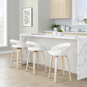 English Elm Fixed-height Swivel Counterstools with Faux Leather Seats and Bent Wood Legs Set of 2 B202S01758