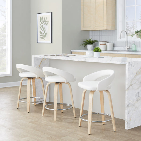 English Elm Fixed-height Swivel Counterstools with Faux Leather Seats and Bent Wood Legs Set of 2 B202S01758