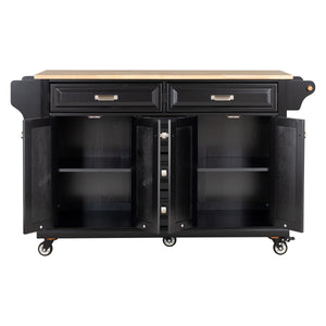 English Elm Kitchen Island durable rubberwood countertop kitchen cart on casters with towel rack, spice shelf, 5 drawers and adjustable shelving for organized meal prep and mobility Black W914S00003