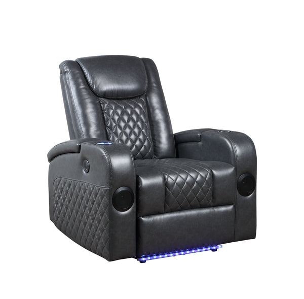 English Elm Dark Grey Power Recliner with LED Light, Bluetooth Speakers, Cooling Cup Holder & Wireless Charger - Modern Leather Aire Comfort and Tech Hub B062P215429