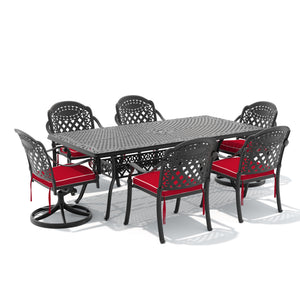 English Elm 7-piece Cast Aluminum Outdoor Dining Set with Swivel Chairs and Carved Patio Table W1710S00684