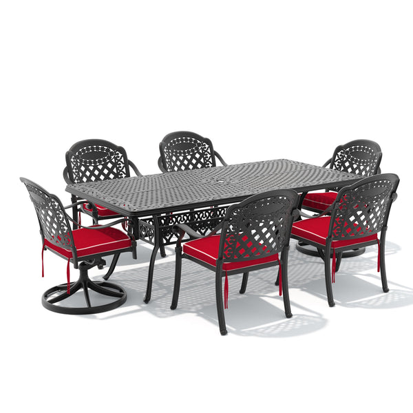 English Elm 7-piece Cast Aluminum Outdoor Dining Set with Swivel Chairs and Carved Patio Table W1710S00684