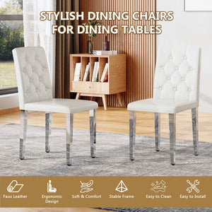 English Elm 4-pack PU dining chairs with ergonomic buckle backrest, high-density sponge seat, gold metal legs elegant luxury White+Silver W1151P295715