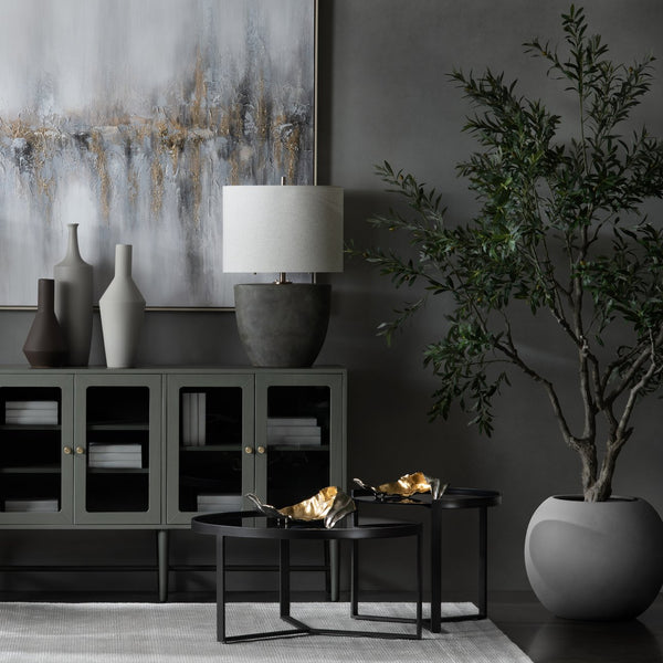 Crestview Collection 31" H Ceramic Table Lamp With Elegant Dark Grey Finish, Gold Accents, And Dual Pulls For Easy Control   Cvazp125