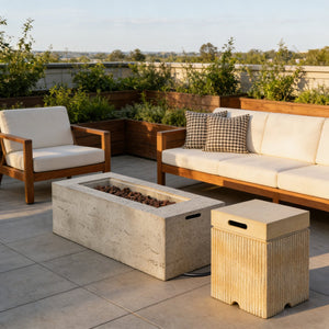 English Elm U_style Propane Fire Pit Set Mgo Construction 40000 Btu Patio Heater with Tank Cover Table Beige,Light Grey WY000501AAD