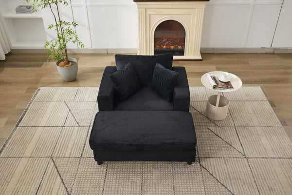 English Elm Chaise Lounge Chair With Removable Ottoman - Modern Upholstered Sofa Bed For Living Room & Bedroom Comfort W1170P353044