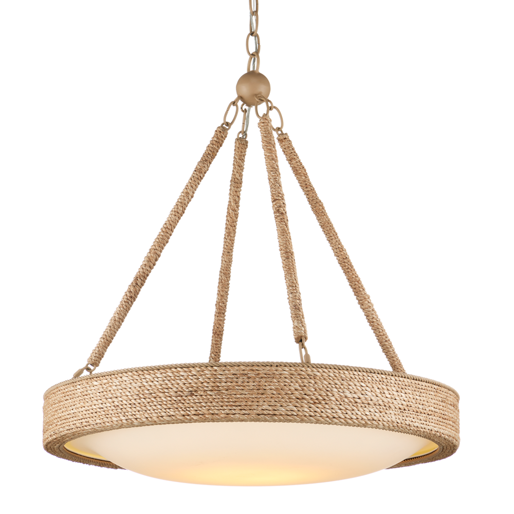 Hopscotch Chandelier - Elegant Abaca Rope Design with Frosted Glass Diffuser, LED & Adjustable Height