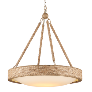 Hopscotch Chandelier - Elegant Abaca Rope Design with Frosted Glass Diffuser, LED & Adjustable Height