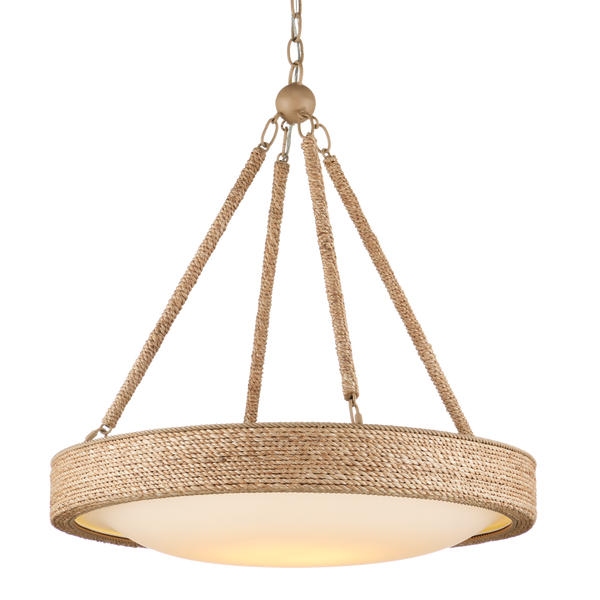 Hopscotch Chandelier - Elegant Abaca Rope Design with Frosted Glass Diffuser, LED & Adjustable Height