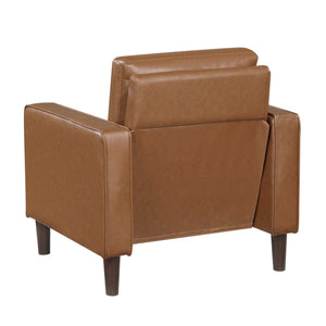English Elm Modern Brown Faux Leather Malcolm Chair with Track Arms, Welt Trim, Cushioned Seat, Solid Wood Base — Versatile Modern-Transitional Accent for Living Room B011P394846