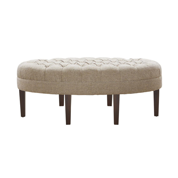 JLA Home Madison Park - Surfboard Tufted Ottoman with Oval Button-Tufted Top, Dark Wood Legs — Stylish Seating Accent FPF18-0264