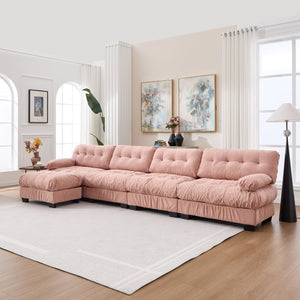 English Elm Modular Cloud Sofa Deep Seat Flannelette Sectional with Round Armrests for Living Room Pink W2120S00048
