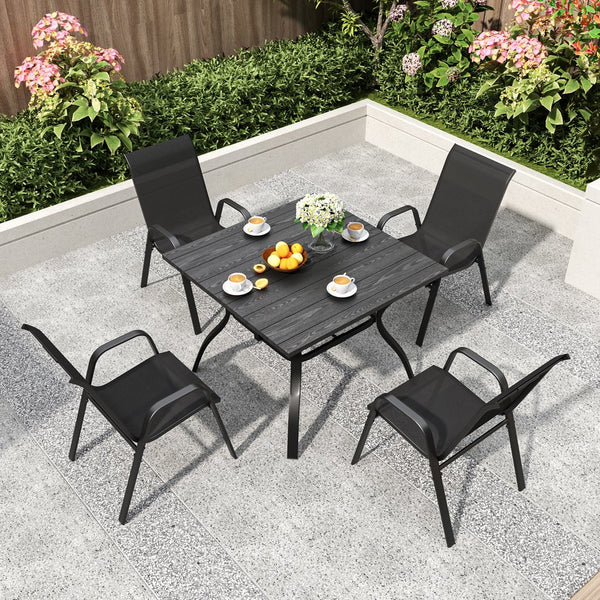 English Elm Outdoor Teslin Patio Chair Wide Ergonomic Seat Rust Proof Frame Commercial Grade Black W3979P392982