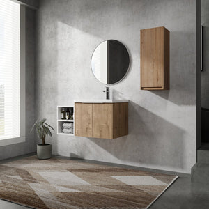 English Elm 36" Wall-Mounted Bathroom Vanity With Resin Sink & Side Cabinet - Modern Storage, Soft-Close Design W999S00224