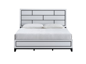 English Elm Glasgow Queen Bed In White With Wood-Grain Finish & Black Accents - Modern Design & Durable Support B078S00637
