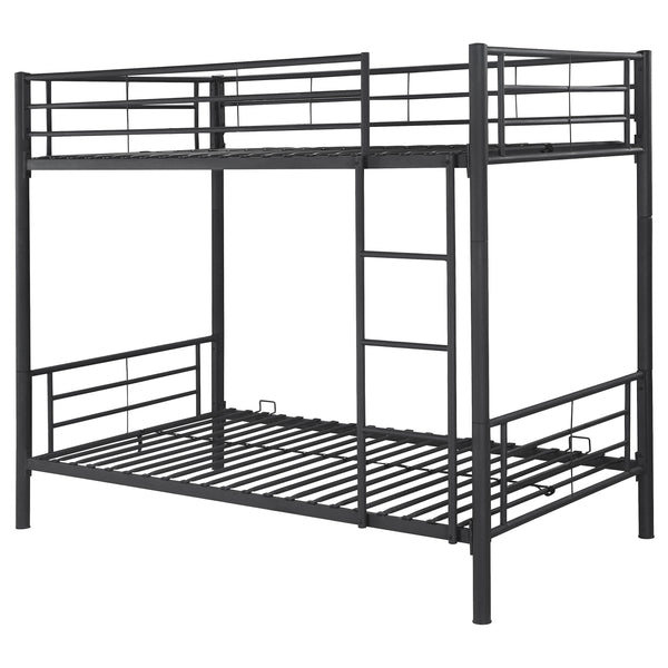 English Elm Marin Black Twin Over Twin Bunk Bed with Integrated Lighting, Sleek Metal Frame for Space-Saving Comfort B062P331074