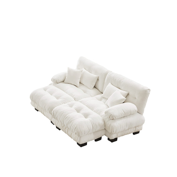 English Elm Cloud Chenille 2-Seater Sofa - Plush Sleeper Couch With Lumbar & Throw Pillows, 2 Ottomans Included W714S01000