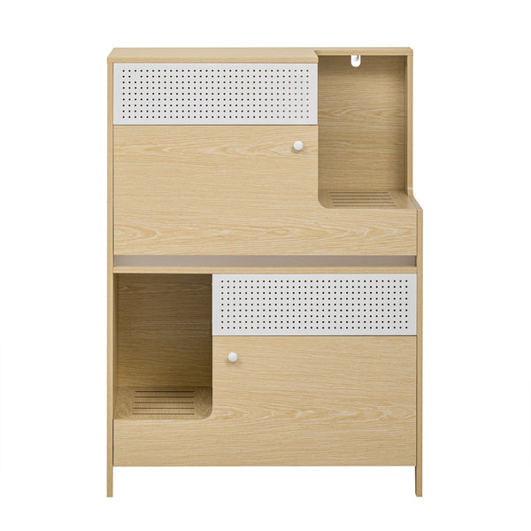 English Elm Modern 2 IN 1 Cat Furniture Litter Box Enclosure with Flip-Down Door, Grooved Entry & Storage Shelf N843P251413N