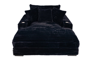 English Elm Modern Fur-Like Jumbo Corduroy Chaise Lounge with Cup Holders USB Port Plush Pillows Wooden Legs Black 59 L x 21 W x 68 H B011P396711