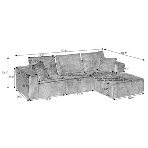 English Elm Modular Sectional Sofa - Modern Black Corduroy Cloud Couch, 4-Seater Deep Seat, No Assembly Needed! W2339S00050