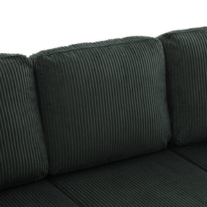 English Elm UNITED Corduroy L-Shaped Sectional Sofa with Storage Ottoman, USB Ports, Cup Holders & LED Lighting Emerald W1568P332404