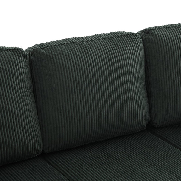 English Elm UNITED Corduroy L-Shaped Sectional Sofa with Storage Ottoman, USB Ports, Cup Holders & LED Lighting Emerald W1568P332404