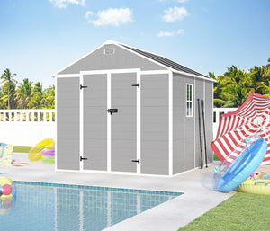 English Elm Campcraft 8x8 Ft Resin Storage Shed with Uv Resistant Polypropylene Panels and Hd Windows W1598S00013