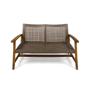 English Elm Christopher Knight Home® - HAMPTON Acacia Wood Wicker Loveseat with Iron Accents – Weather-Resistant Patio Seat, Handcrafted Comfort Natural 60396.00WTCMCA