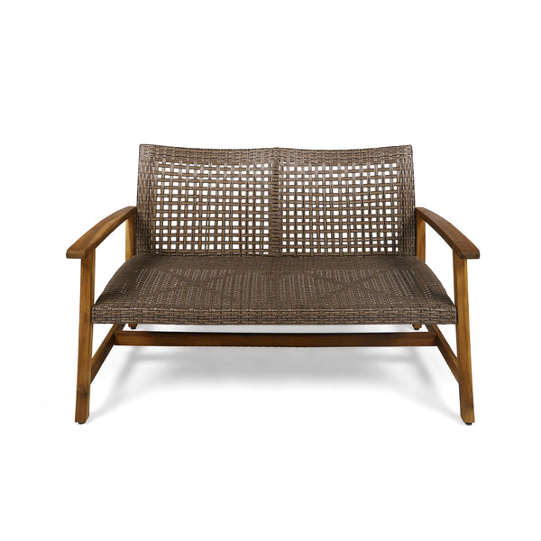 English Elm Christopher Knight Home® - HAMPTON Acacia Wood Wicker Loveseat with Iron Accents – Weather-Resistant Patio Seat, Handcrafted Comfort Natural 60396.00WTCMCA