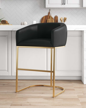 English Elm Louvre Metal Upholstered Barstool – Chic Black Design With 360-Degree Swivel & Luxurious Comfort B365P400009