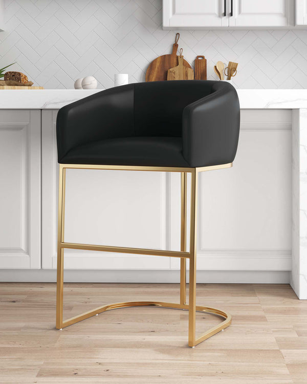 English Elm Louvre Metal Upholstered Barstool – Chic Black Design With 360-Degree Swivel & Luxurious Comfort B365P400009