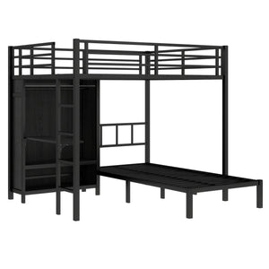 English Elm Full Xl Over Twin Metal Bunk Bed With Foldable Desk, Led Closet & Noise Reduction - Space Saver! W1580S00113